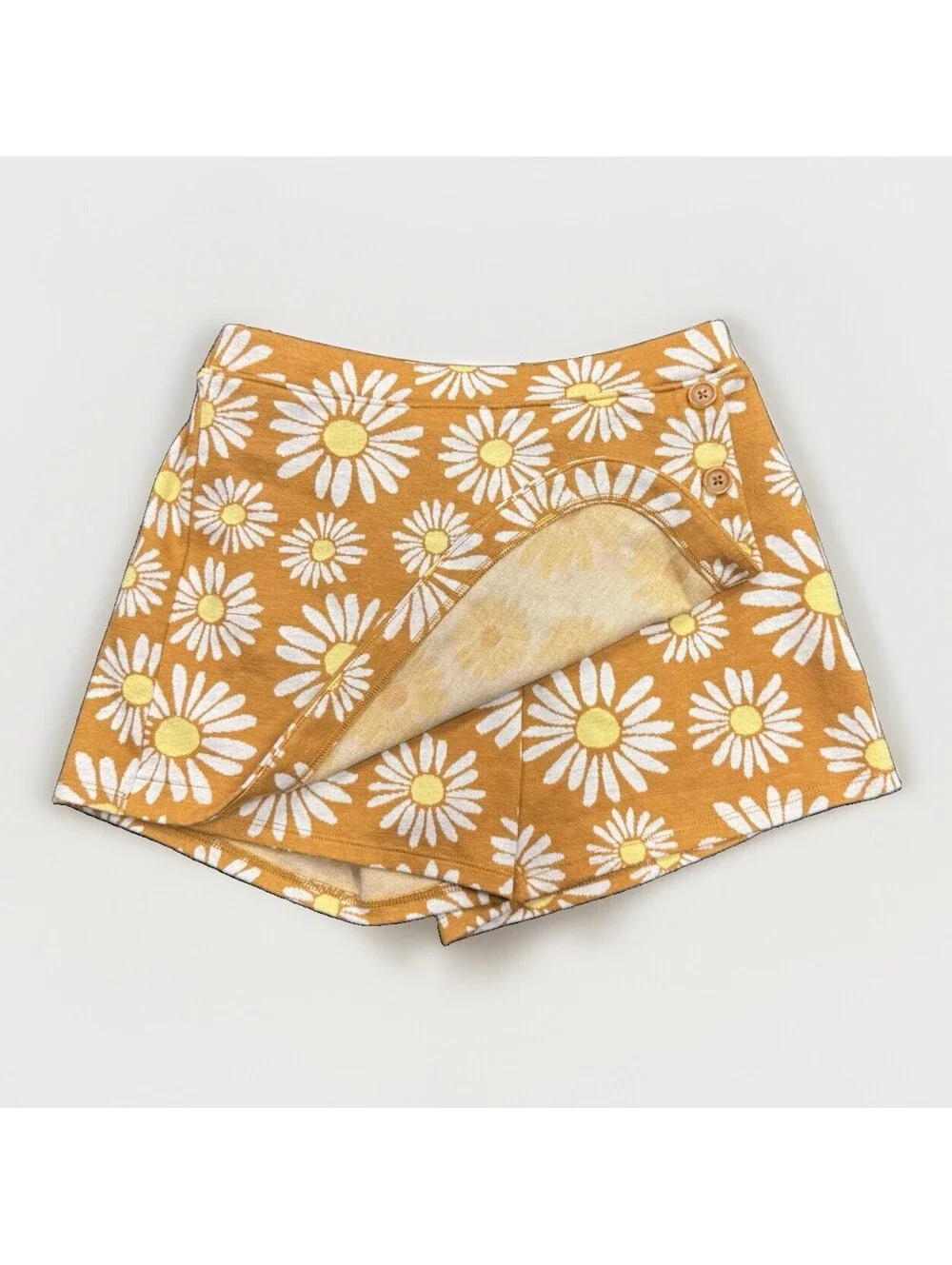 Old Navy Girls XL Floral Skort Mustard White Wrap Front Elastic Waist Pull On